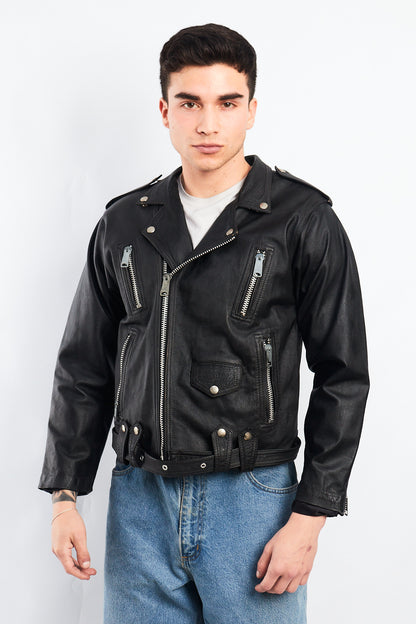 1990 Vintage Leather Biker Jacket (S/M)