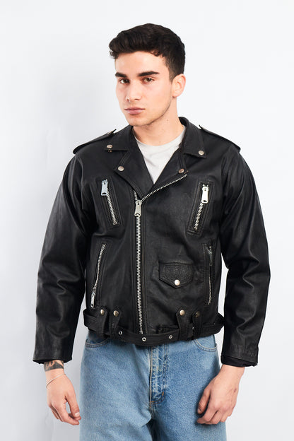 1990 Vintage Leather Biker Jacket (S/M)