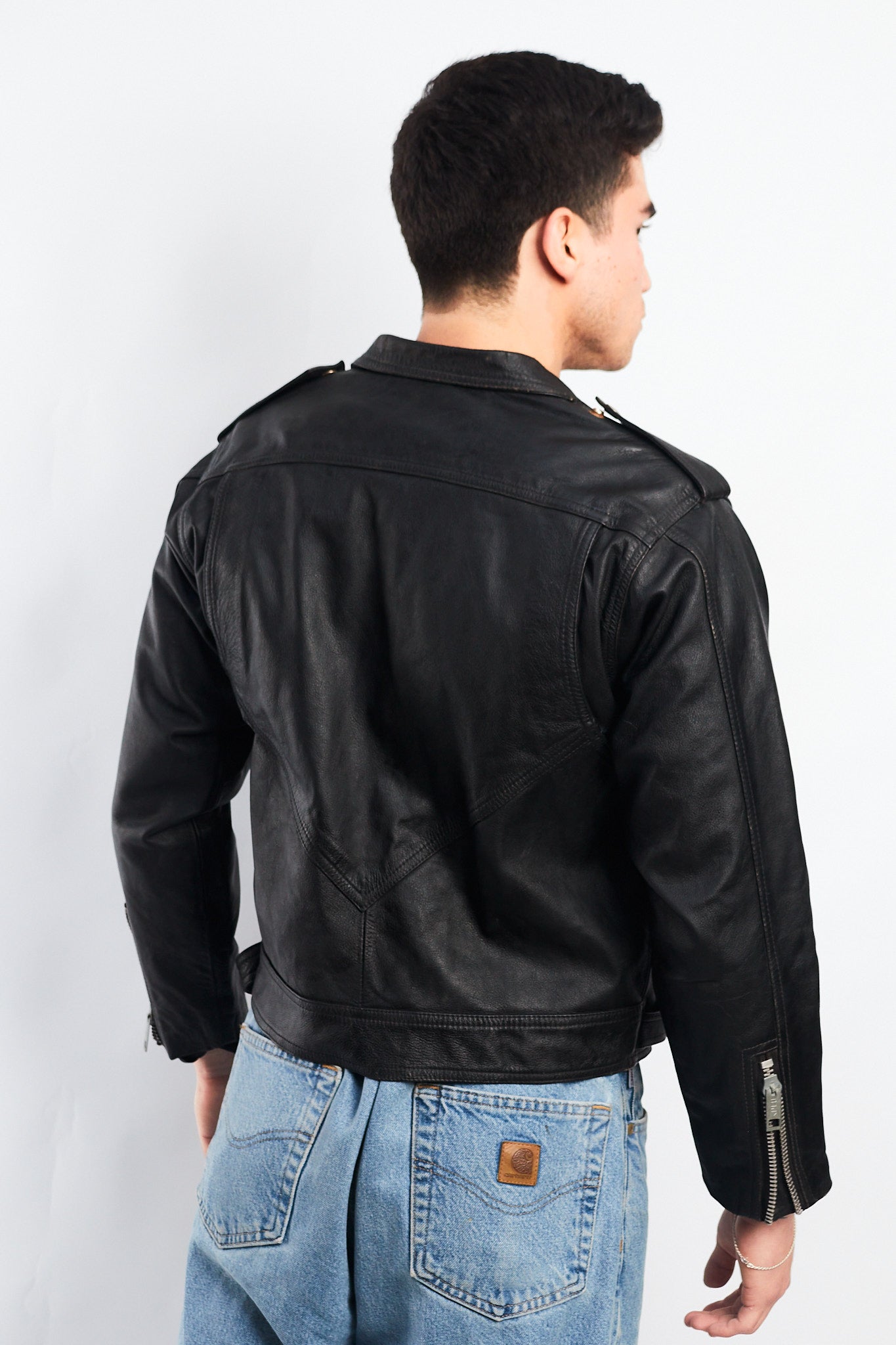 1990 Vintage Leather Biker Jacket (S/M)