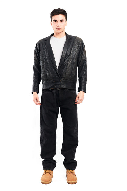 1993 Vintage Renzo Costa Animal Print Leather Bomber Jacket (S/M)
