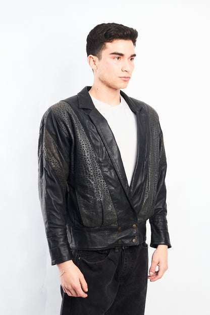 1993 Vintage Renzo Costa Animal Print Leather Bomber Jacket (S/M)
