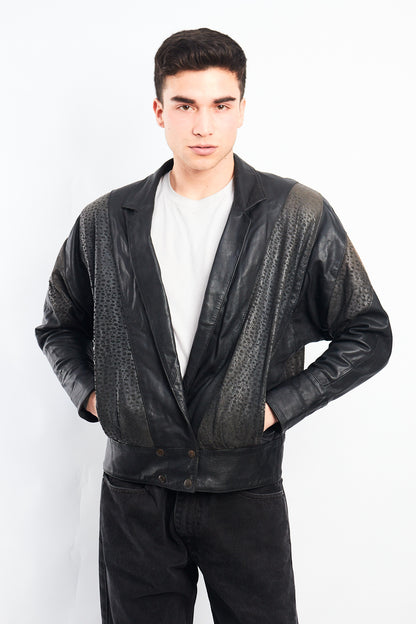 1993 Vintage Renzo Costa Animal Print Leather Bomber Jacket (S/M)