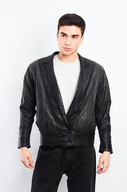 1993 Vintage Renzo Costa Animal Print Leather Bomber Jacket (S/M)