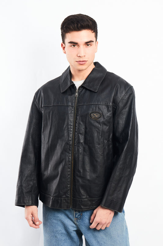 Vintage Oscar de la Renta Harrington Leather Jacket (L/XL)