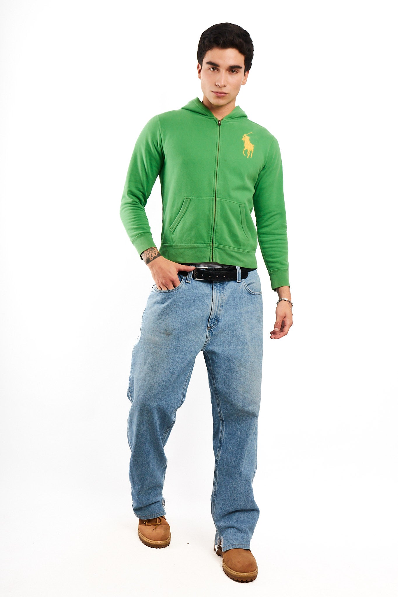 2000 Vintage Polo Ralph Lauren Forest Green Big Pony Hooded Full Zip (S/M)