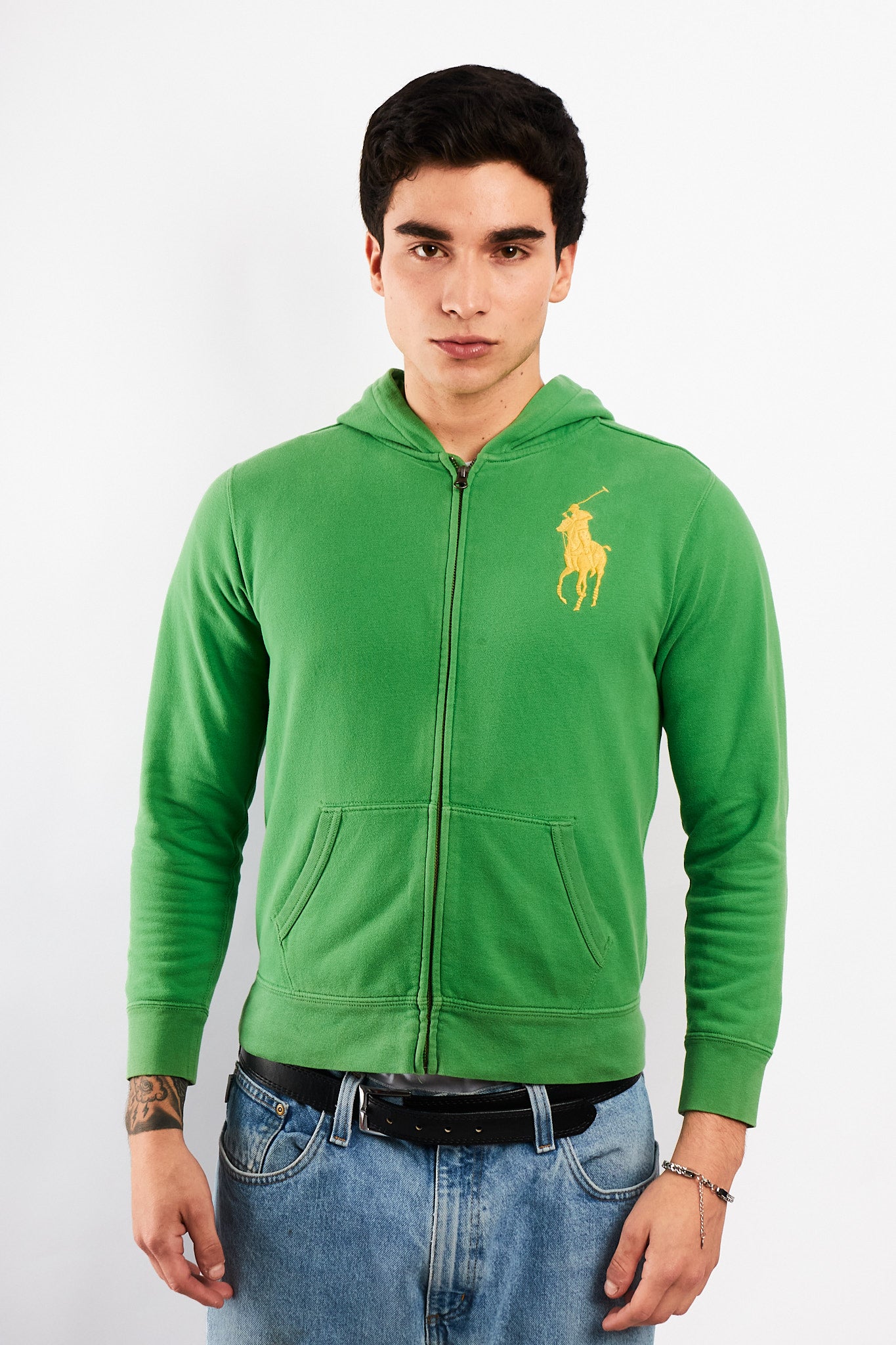 2000 Vintage Polo Ralph Lauren Forest Green Big Pony Hooded Full Zip (S/M)