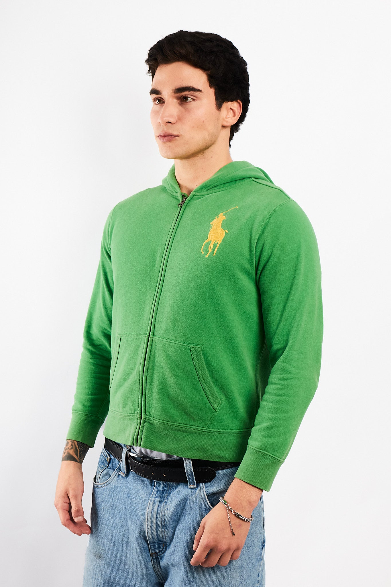 2000 Vintage Polo Ralph Lauren Forest Green Big Pony Hooded Full Zip (S/M)