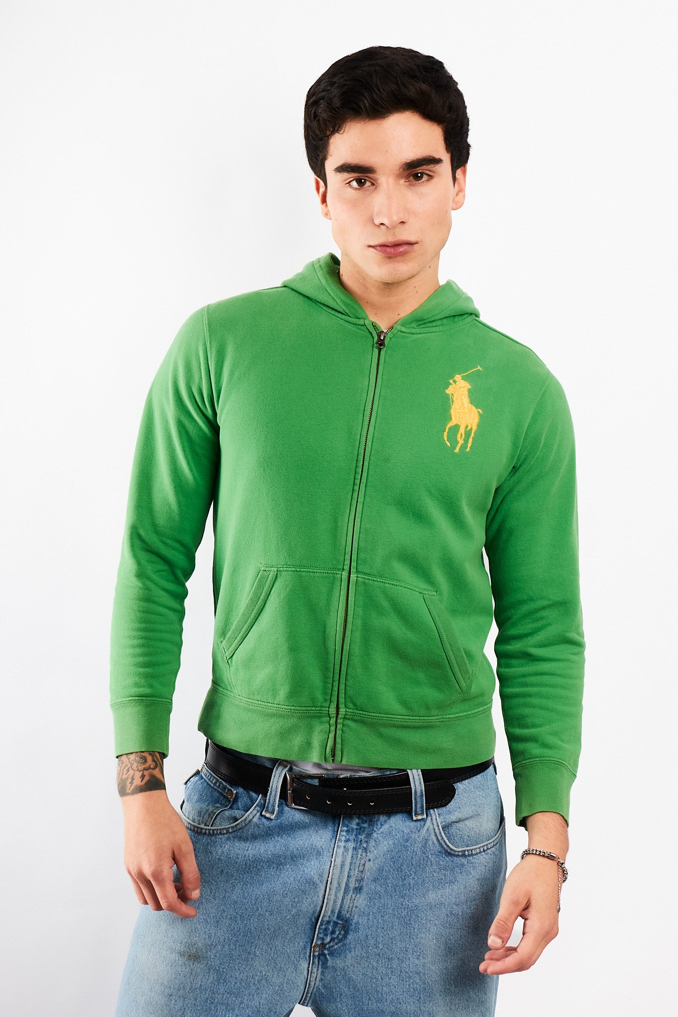2000 Vintage Polo Ralph Lauren Forest Green Big Pony Hooded Full Zip (S/M)