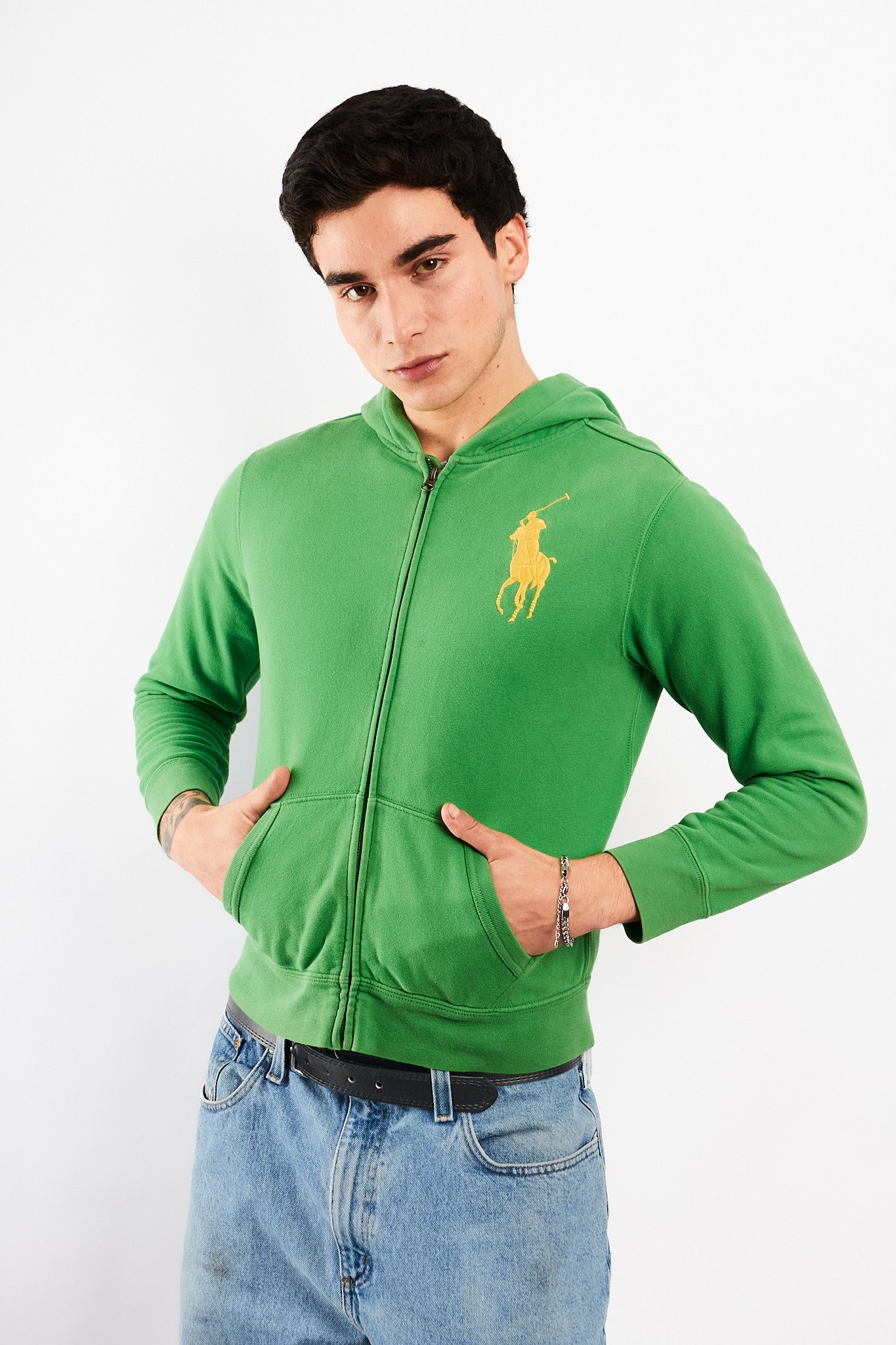 2000 Vintage Polo Ralph Lauren Forest Green Big Pony Hooded Full Zip (S/M)