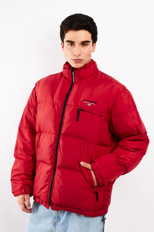 2000 Vintage Polo Sport RL Rust Red Impermeable Down Puffer Jacket (L/XL)