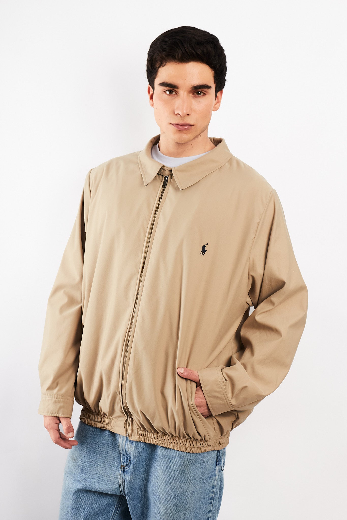 2000 Vintage Polo Ralph Lauren Khakhi bi-swing Impermeable Harrington (L/XL)