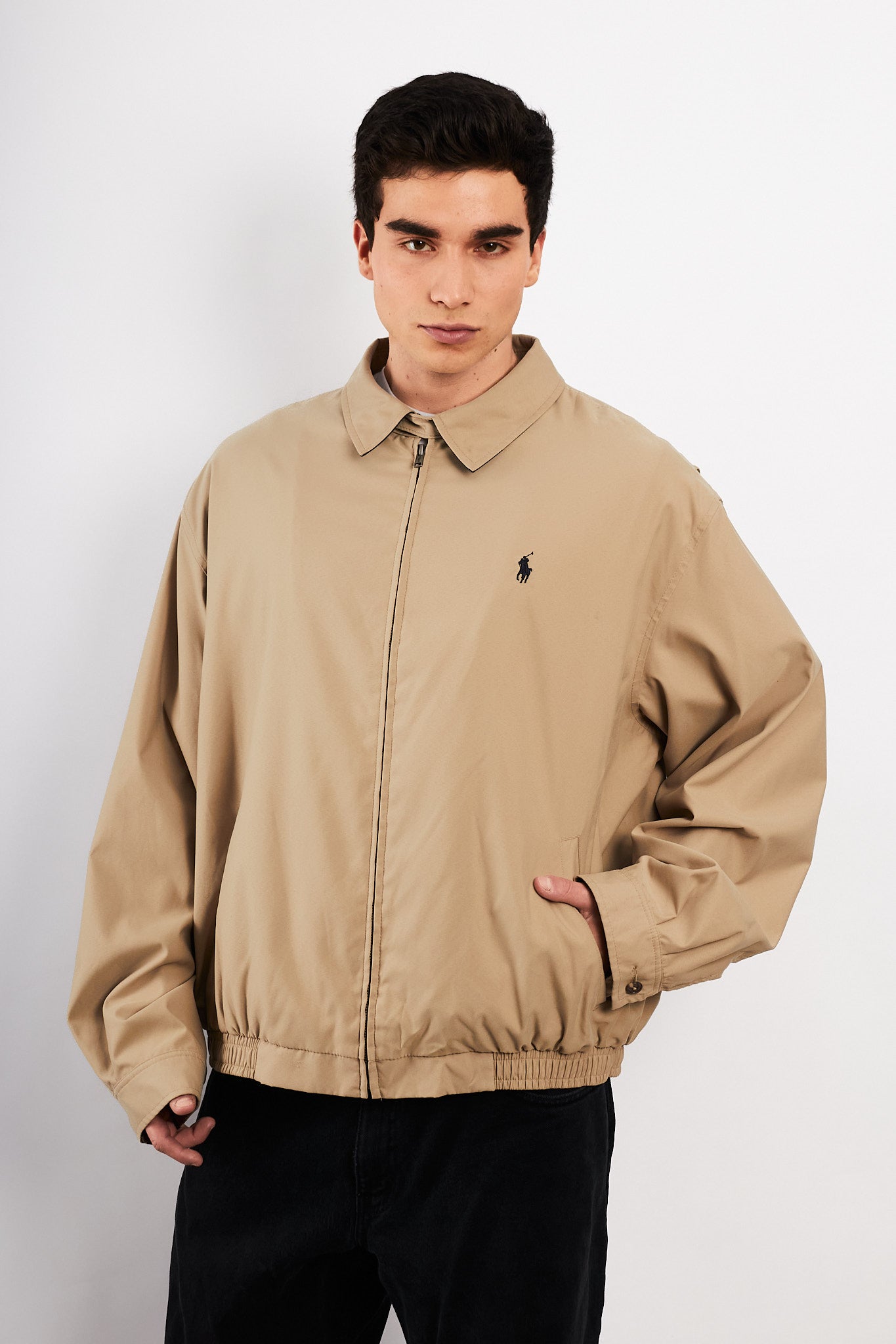 2000 Vintage Polo Ralph Lauren Khakhi Bi- Swing Impermeable Harrington (XL)