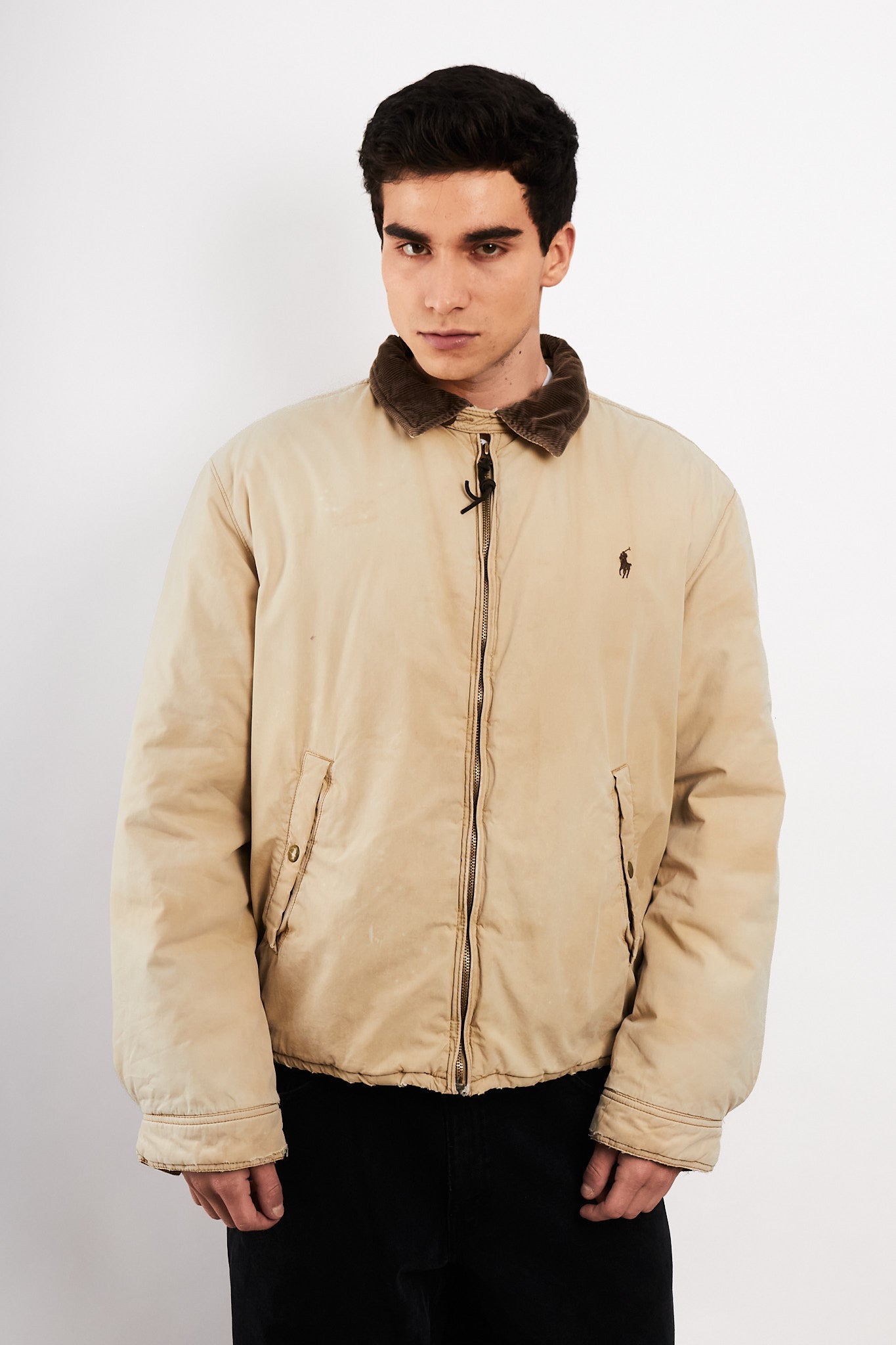 1990 Vintage Polo Ralph Lauren Cordoroy Collar Padded Harrington (L/XL)