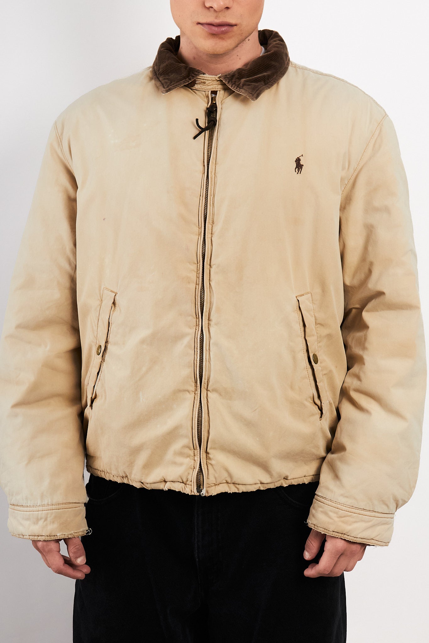 1990 Vintage Polo Ralph Lauren Cordoroy Collar Padded Harrington (L/XL)