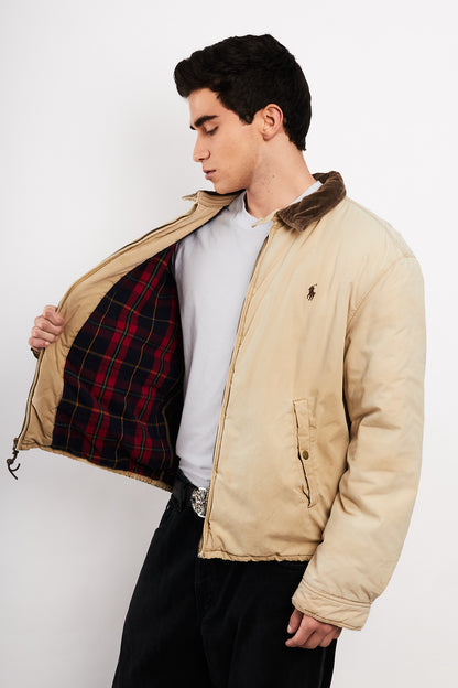 1990 Vintage Polo Ralph Lauren Cordoroy Collar Padded Harrington (L/XL)