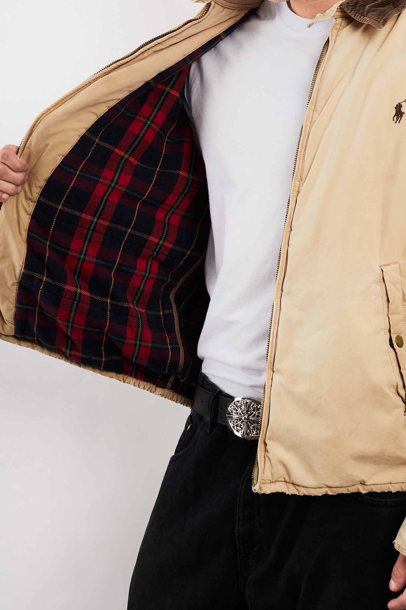 1990 Vintage Polo Ralph Lauren Cordoroy Collar Padded Harrington (L/XL)