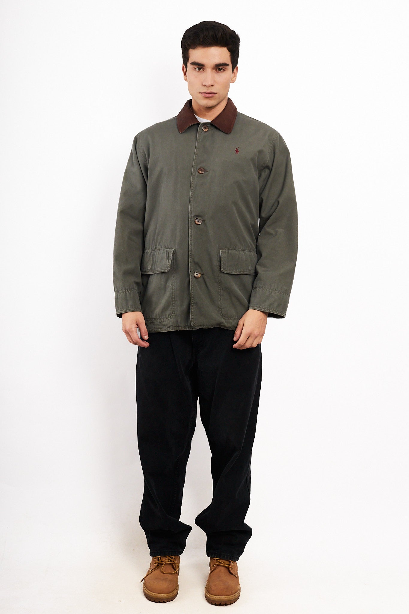 1990 Vintage Polo Ralph Lauren Leather Collar Coat (M/L)