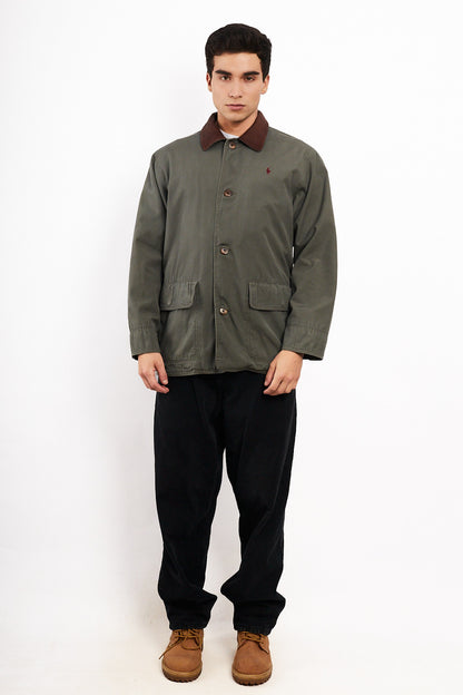 1990 Vintage Polo Ralph Lauren Leather Collar Coat (M/L)
