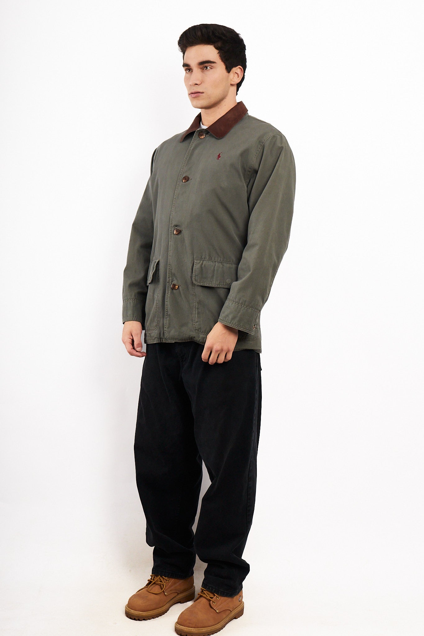1990 Vintage Polo Ralph Lauren Leather Collar Coat (M/L)