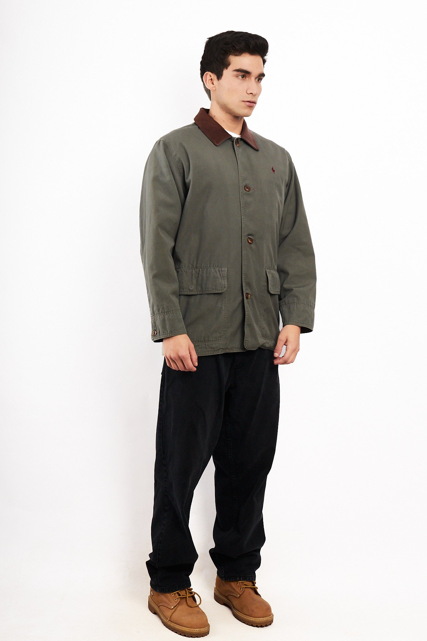 1990 Vintage Polo Ralph Lauren Leather Collar Coat (M/L)