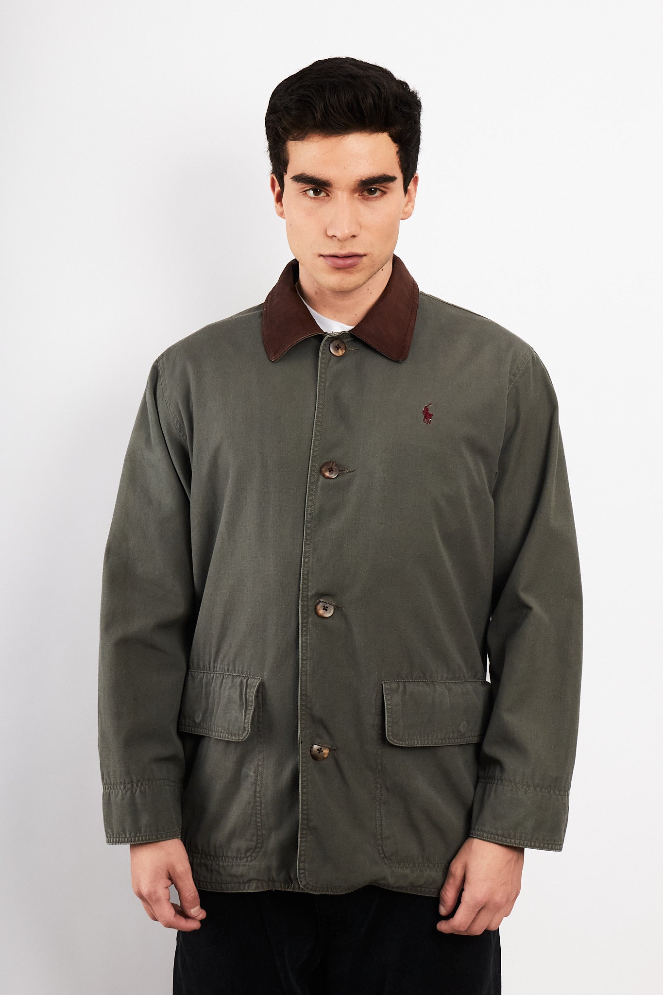 1990 Vintage Polo Ralph Lauren Leather Collar Coat (M/L)
