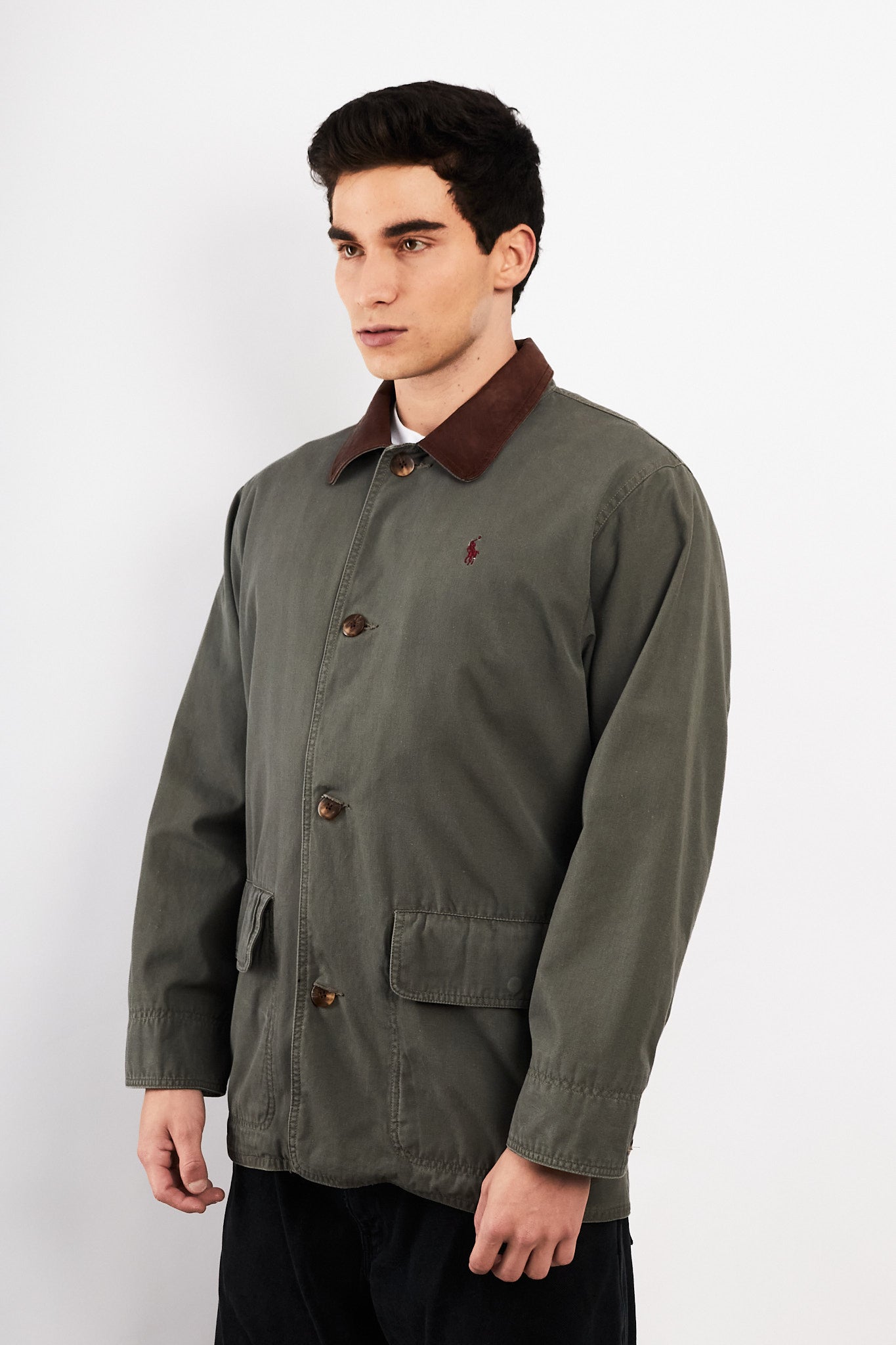 1990 Vintage Polo Ralph Lauren Leather Collar Coat (M/L)