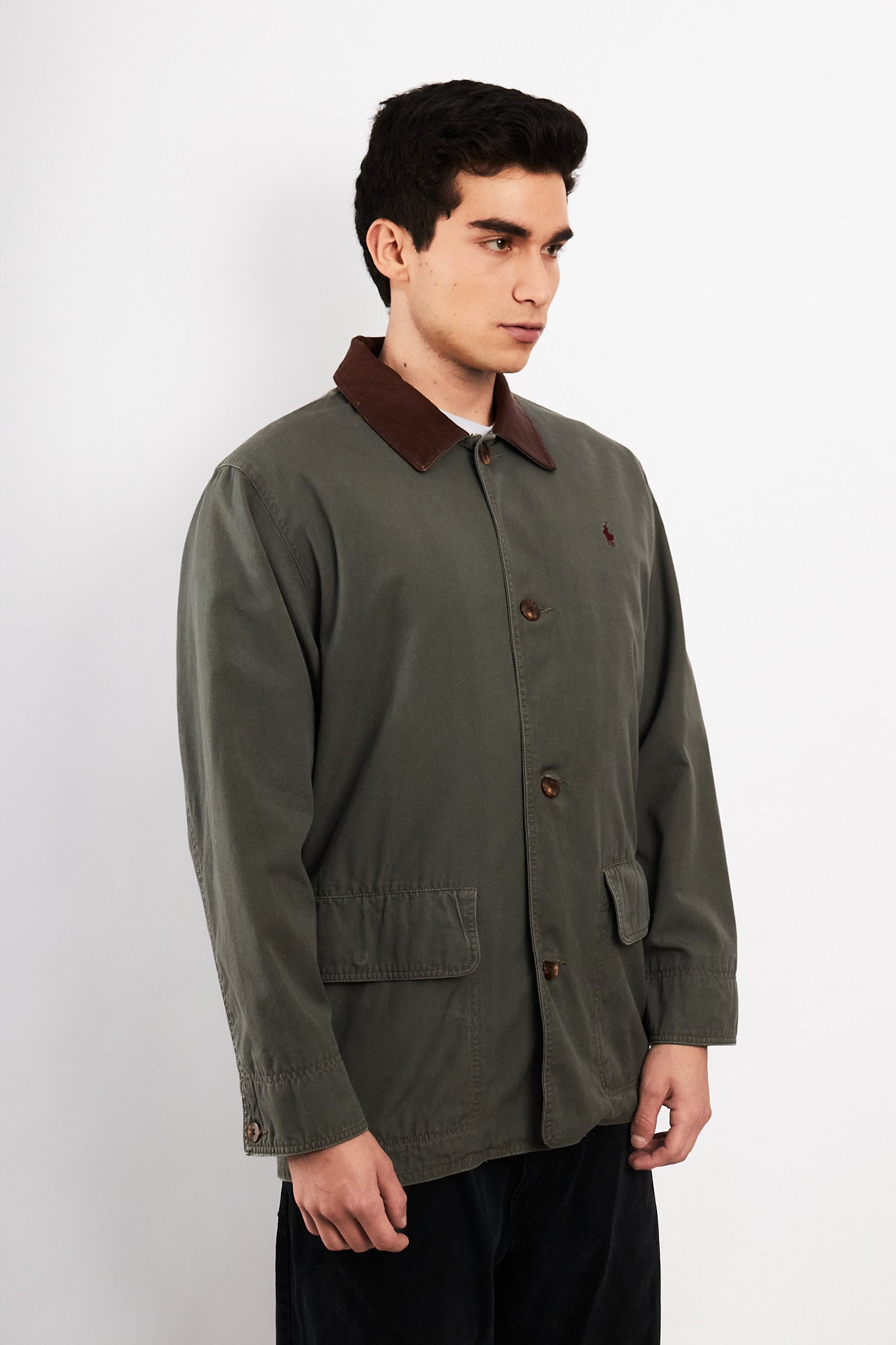 1990 Vintage Polo Ralph Lauren Leather Collar Coat (M/L)