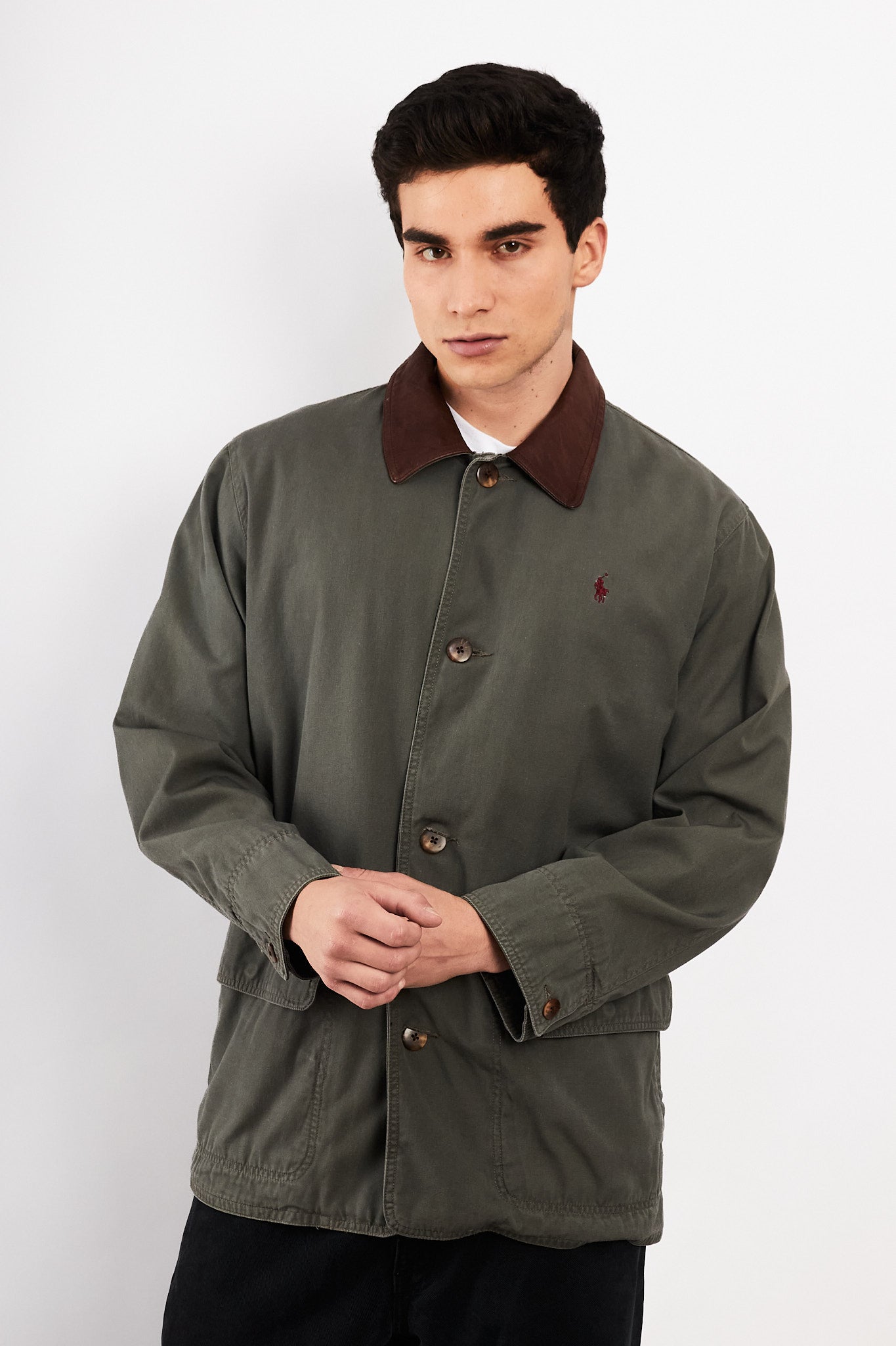 1990 Vintage Polo Ralph Lauren Leather Collar Coat (M/L)