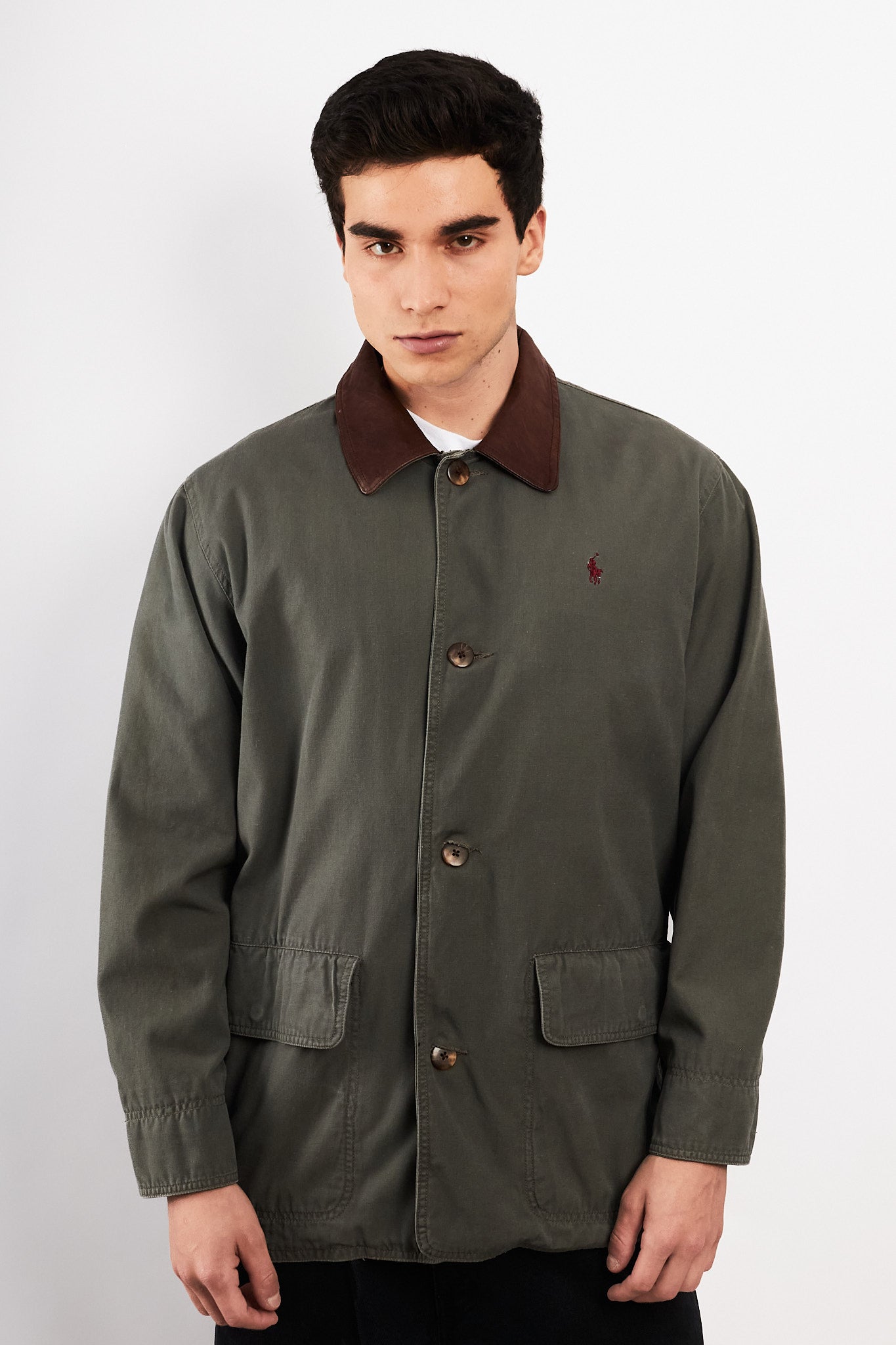 1990 Vintage Polo Ralph Lauren Leather Collar Coat (M/L)