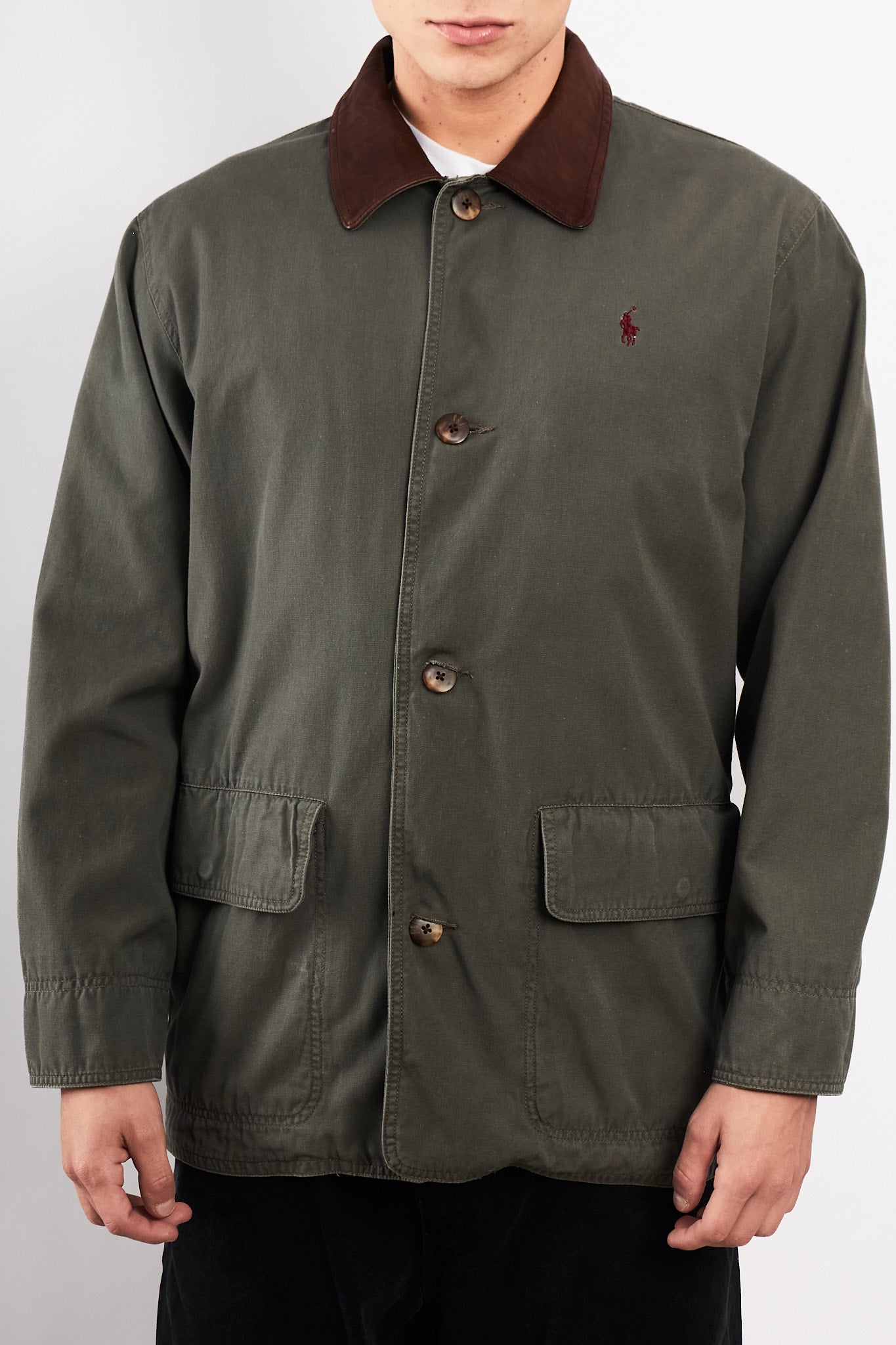 1990 Vintage Polo Ralph Lauren Leather Collar Coat (M/L)