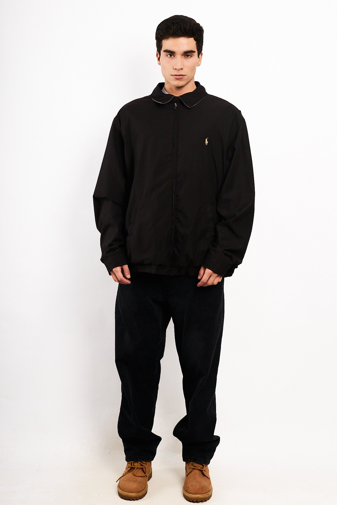 2000 Vintage Polo Ralph Lauren Black Bi-swing Impermeable Harrington (XL/XXL)
