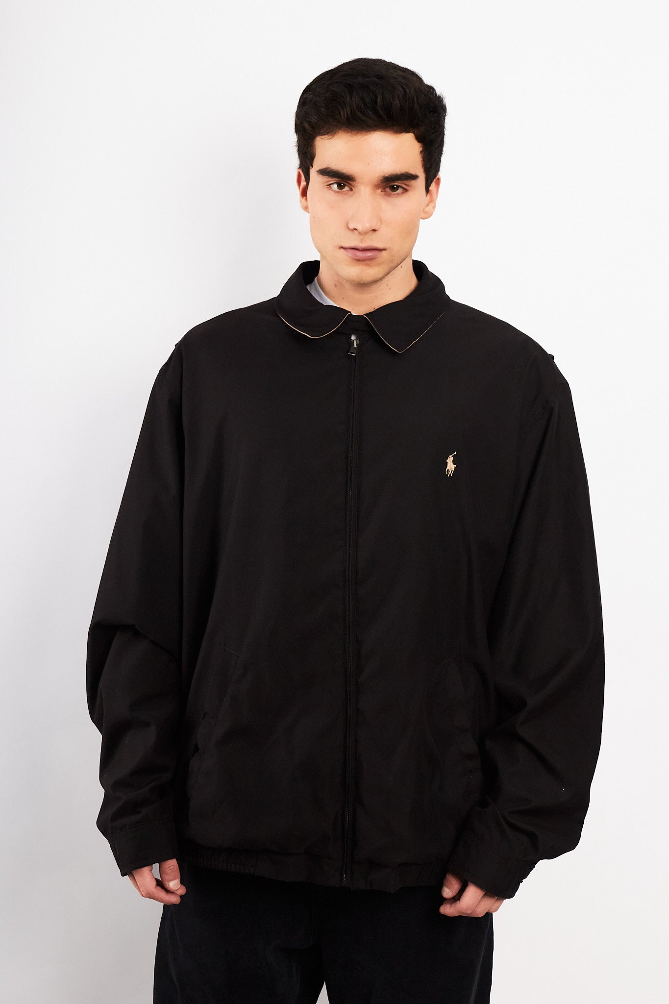 2000 Vintage Polo Ralph Lauren Black Bi-swing Impermeable Harrington (XL/XXL)