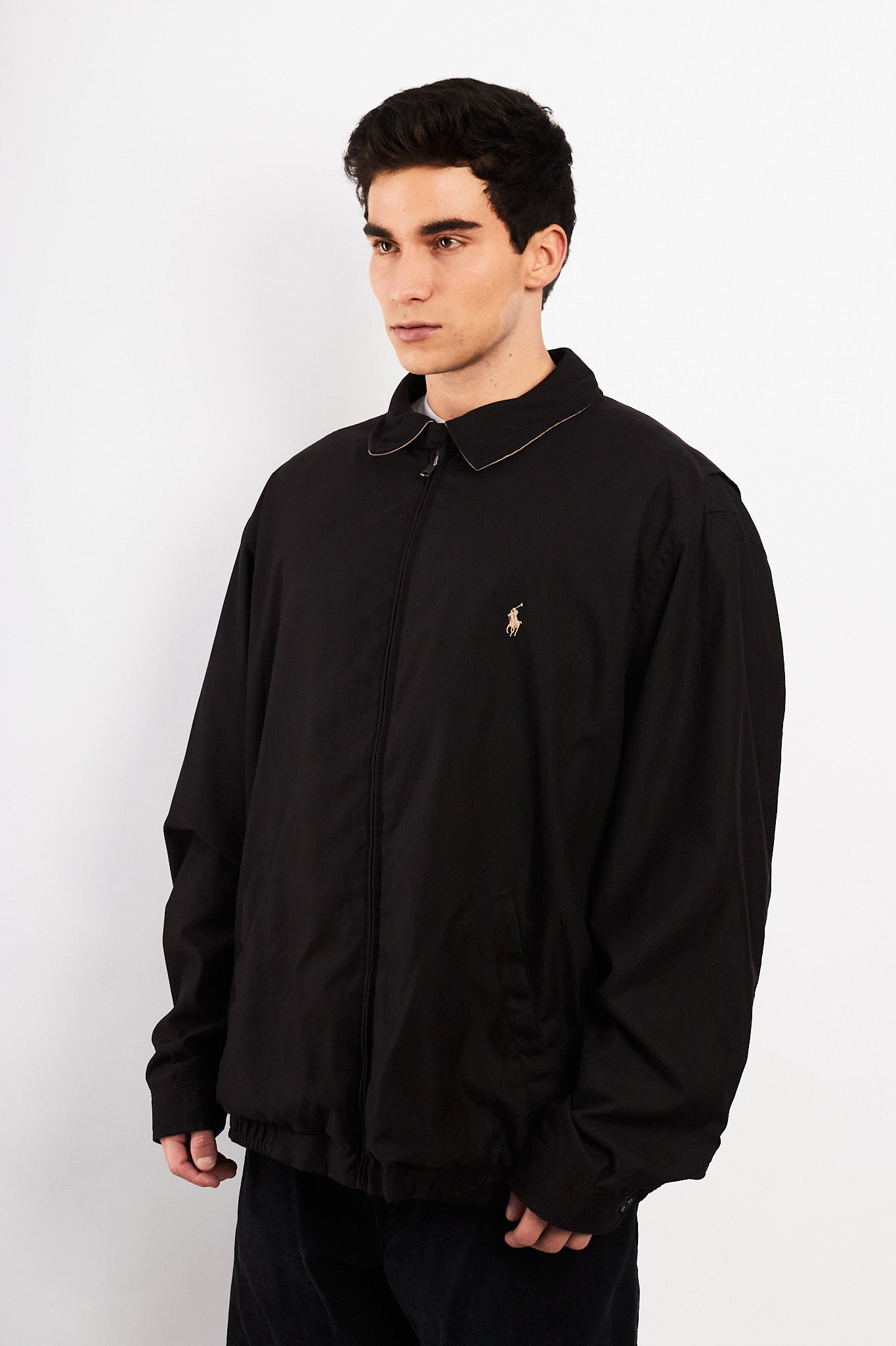2000 Vintage Polo Ralph Lauren Black Bi-swing Impermeable Harrington (XL/XXL)