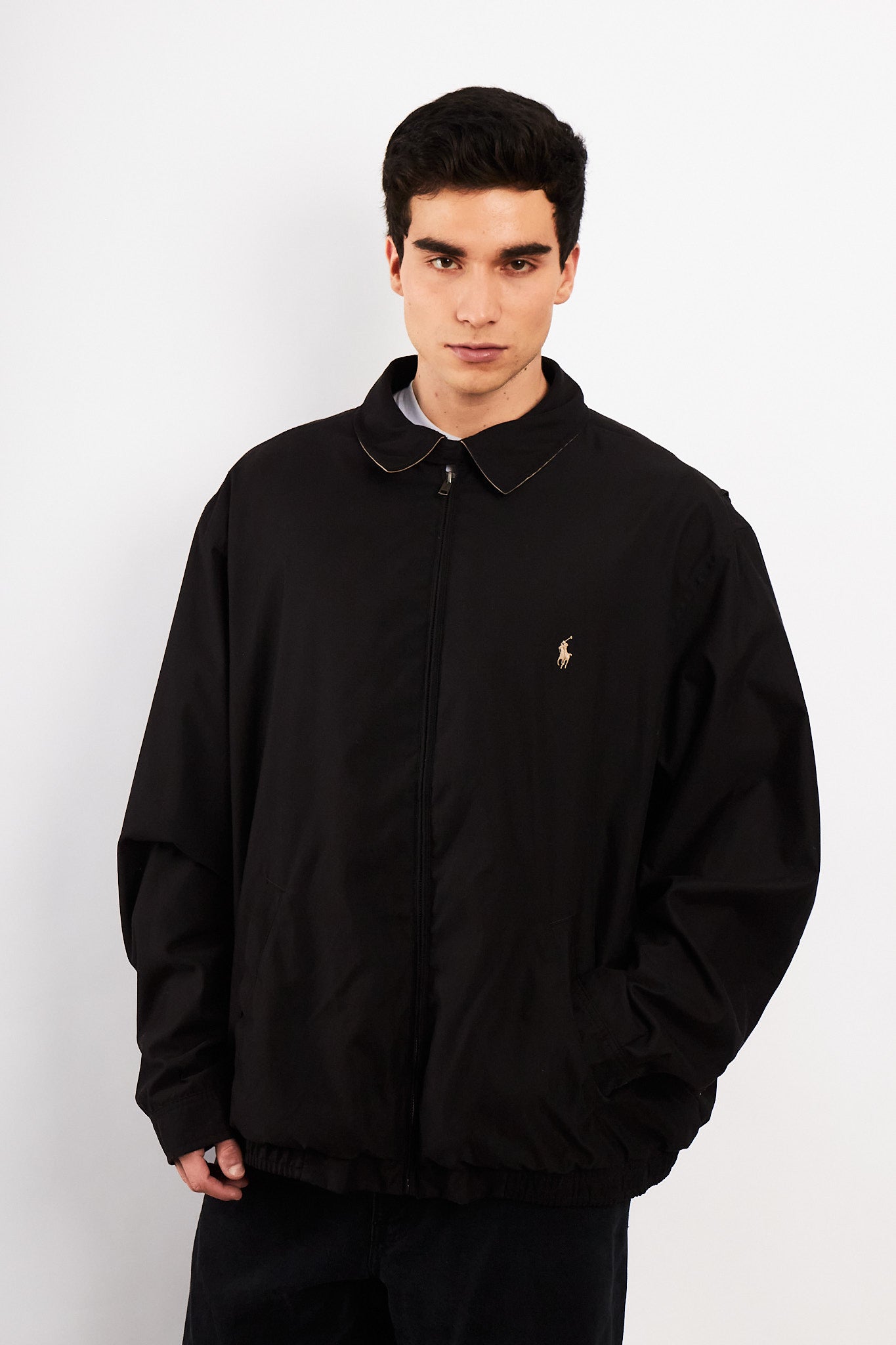 2000 Vintage Polo Ralph Lauren Black Bi-swing Impermeable Harrington (XL/XXL)