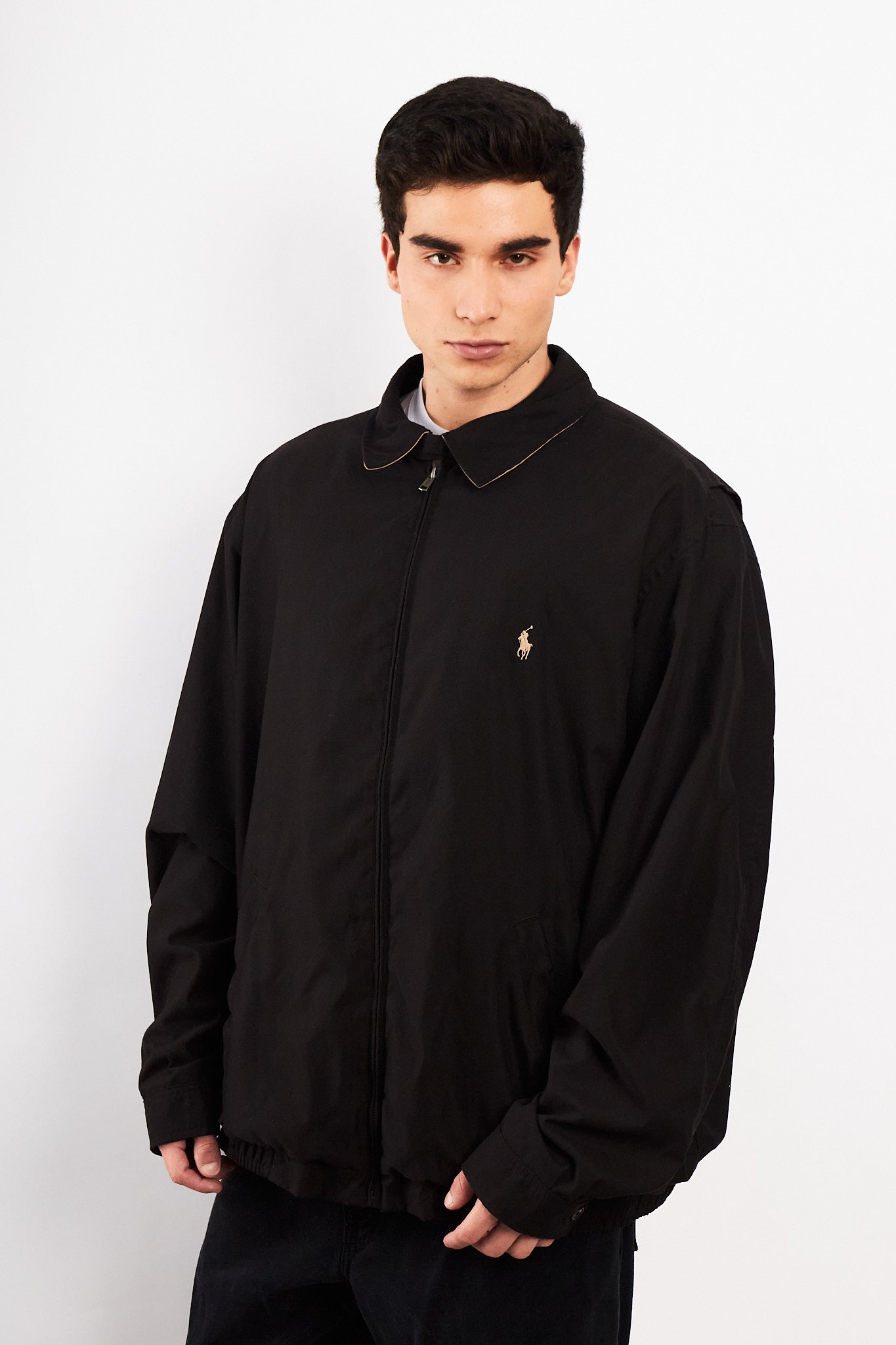 2000 Vintage Polo Ralph Lauren Black Bi-swing Impermeable Harrington (XL/XXL)