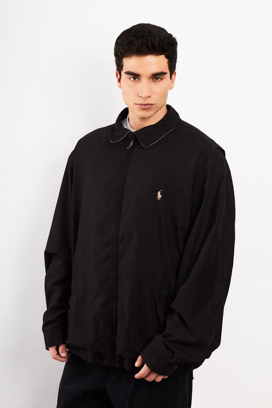 2000 Vintage Polo Ralph Lauren Black Bi-swing Impermeable Harrington (XL/XXL)