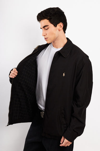 2000 Vintage Polo Ralph Lauren Black Bi-swing Impermeable Harrington (XL/XXL)