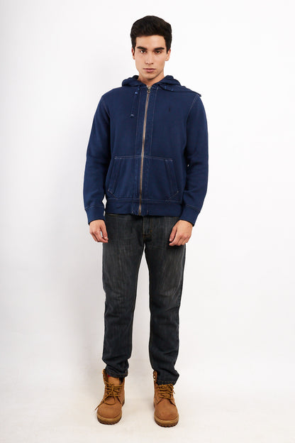 2000 Vintage Polo Ralph Lauren Night Blue Cotton Hooded Full Zip (M/L)