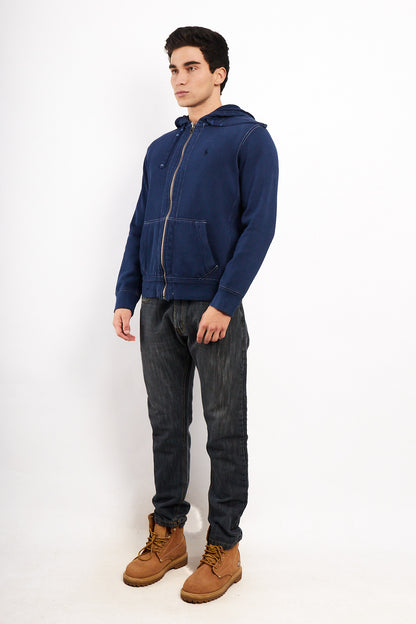 2000 Vintage Polo Ralph Lauren Night Blue Cotton Hooded Full Zip (M/L)