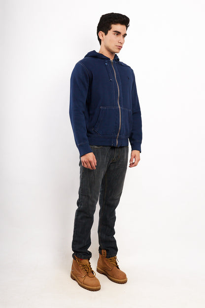2000 Vintage Polo Ralph Lauren Night Blue Cotton Hooded Full Zip (M/L)
