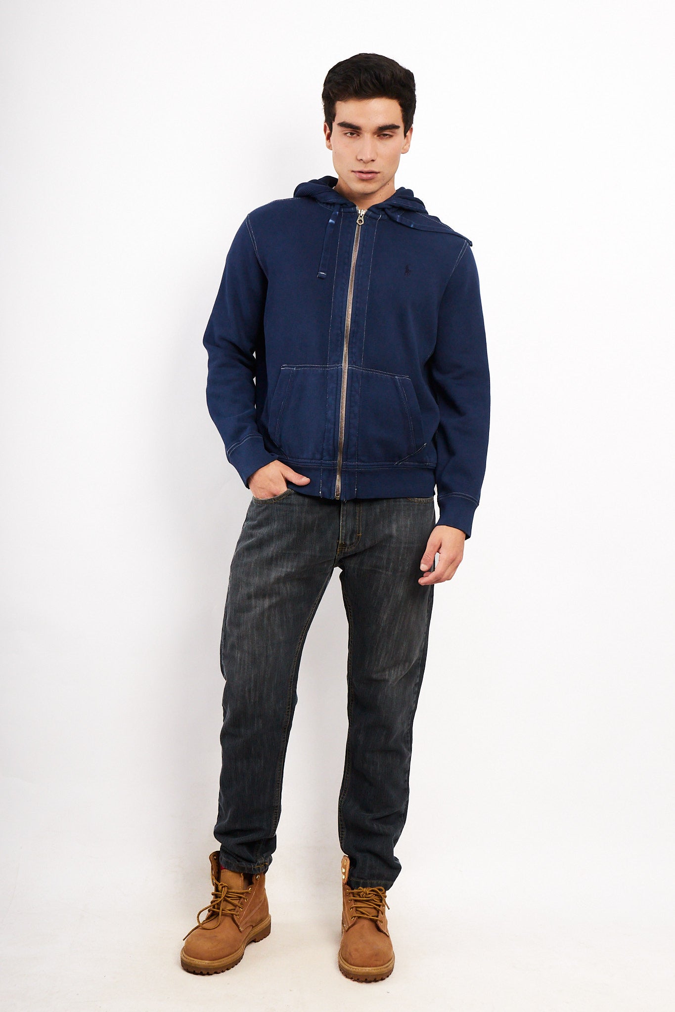 2000 Vintage Polo Ralph Lauren Night Blue Cotton Hooded Full Zip (M/L)