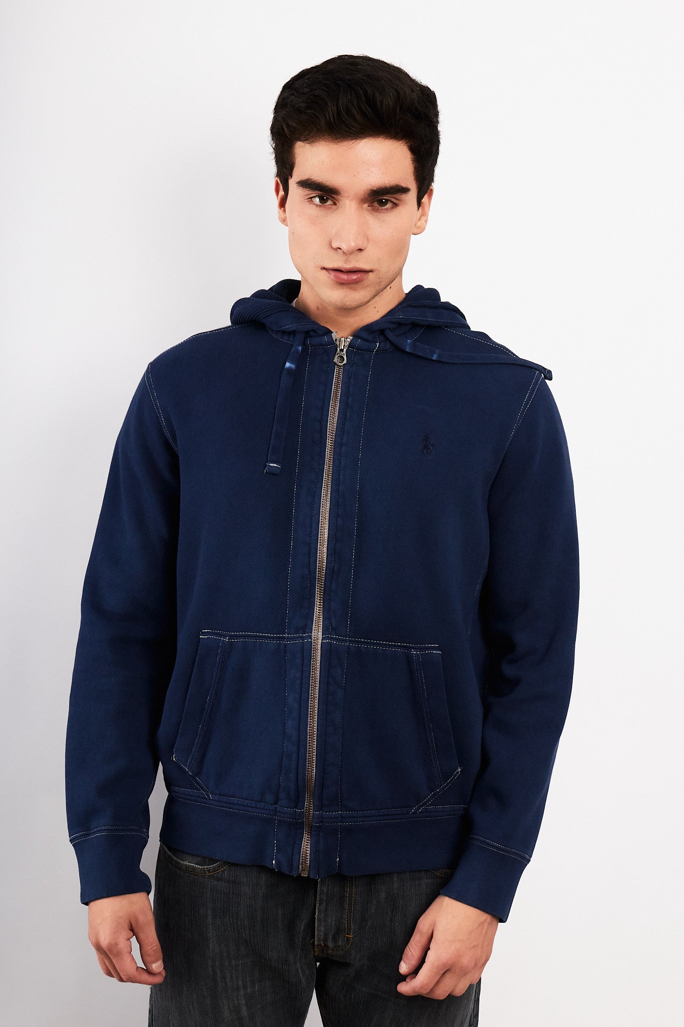 2000 Vintage Polo Ralph Lauren Night Blue Cotton Hooded Full Zip (M/L)
