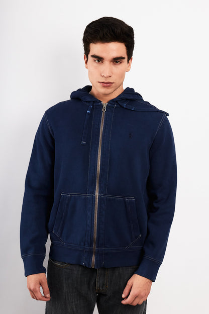 2000 Vintage Polo Ralph Lauren Night Blue Cotton Hooded Full Zip (M/L)