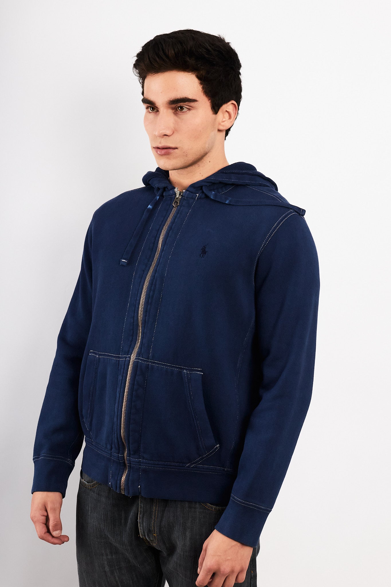 2000 Vintage Polo Ralph Lauren Night Blue Cotton Hooded Full Zip (M/L)