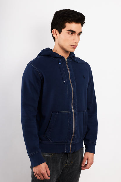 2000 Vintage Polo Ralph Lauren Night Blue Cotton Hooded Full Zip (M/L)
