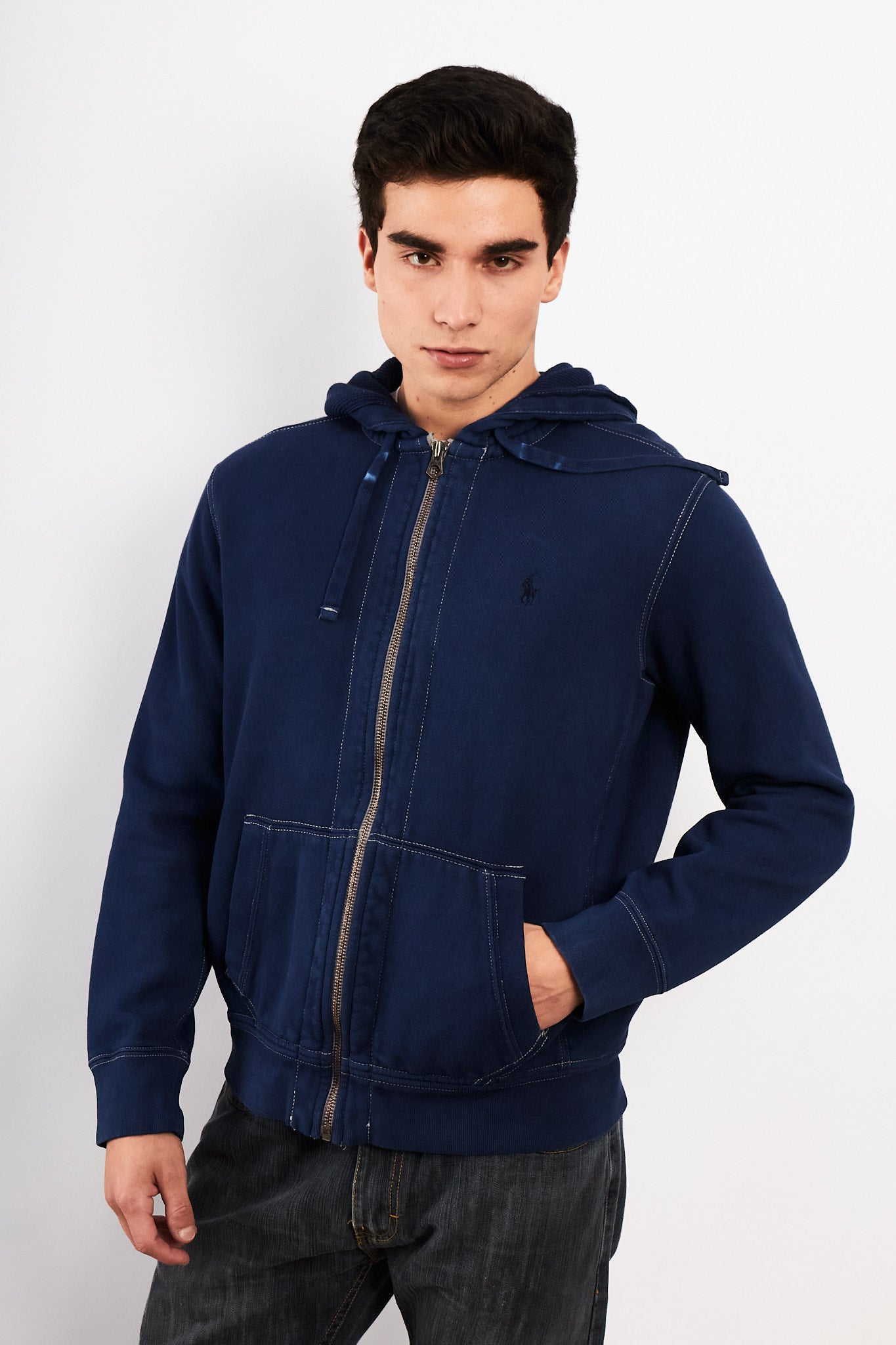 2000 Vintage Polo Ralph Lauren Night Blue Cotton Hooded Full Zip (M/L)