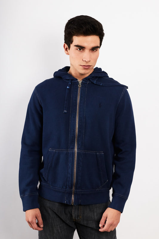 2000 Vintage Polo Ralph Lauren Night Blue Cotton Hooded Full Zip (M/L)