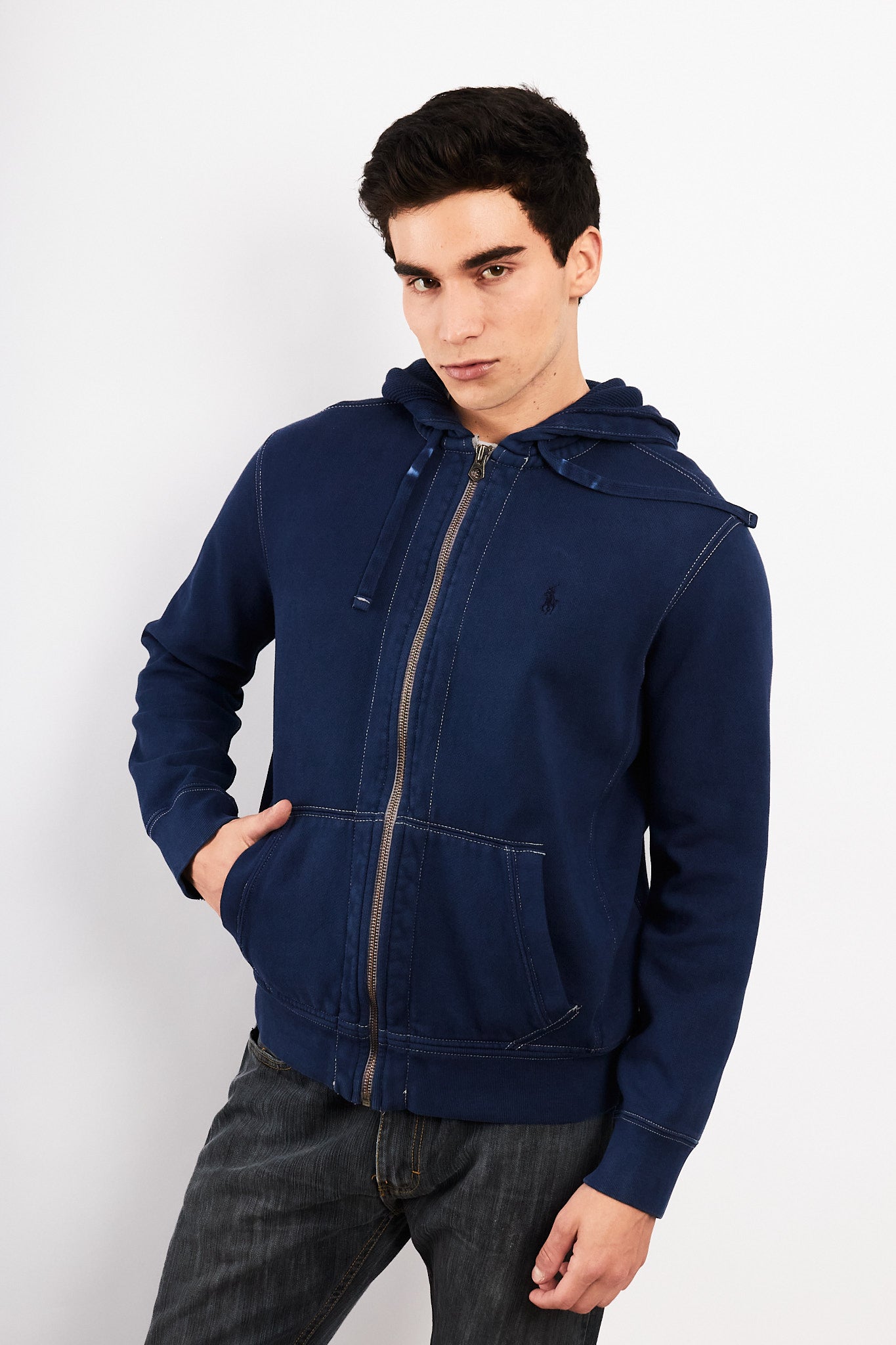2000 Vintage Polo Ralph Lauren Night Blue Cotton Hooded Full Zip (M/L)