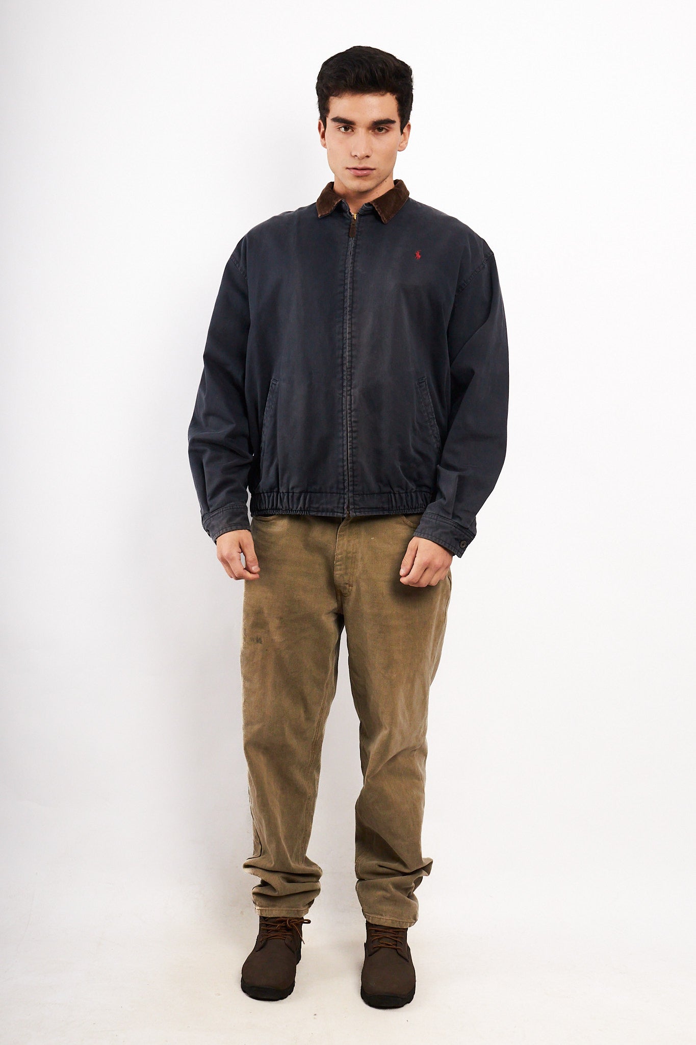1990 Vintage Polo Ralph Lauren Corduroy Collar Navy Harrington (M/L)