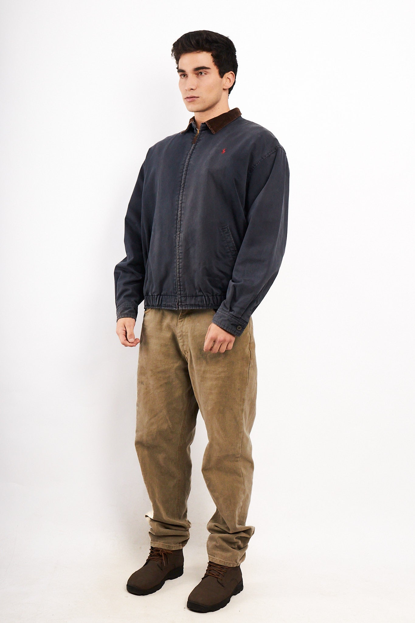 1990 Vintage Polo Ralph Lauren Corduroy Collar Navy Harrington (M/L)